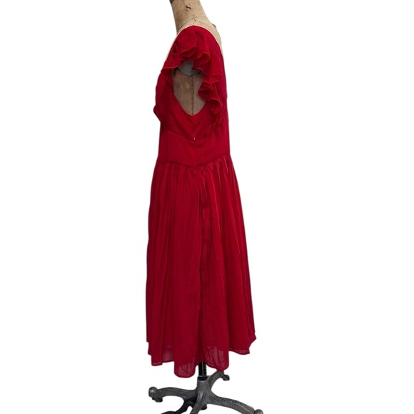 Eshakti Elegant Red Midi Dress With Ruffles Pleats and Bow Detail Size XL - Picture 5 of 9